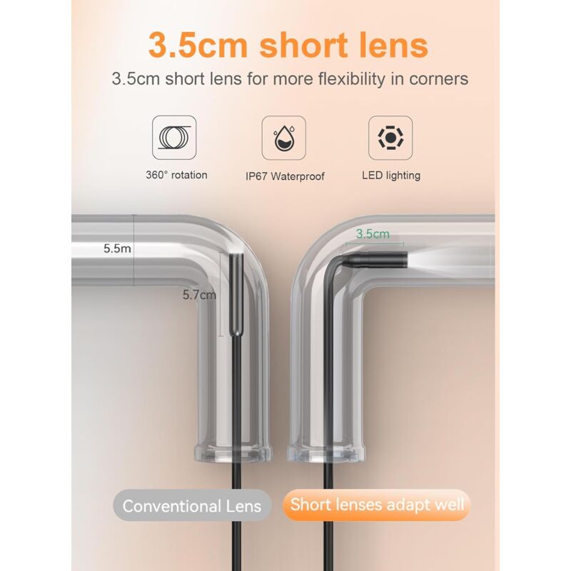 Endoscope Camera, 1080P Hd Endoscope, 2.4 Inch Ips Screen Pipe Inspection Camera, Ip67 Waterproof Camera, 5M Semi-Rigid