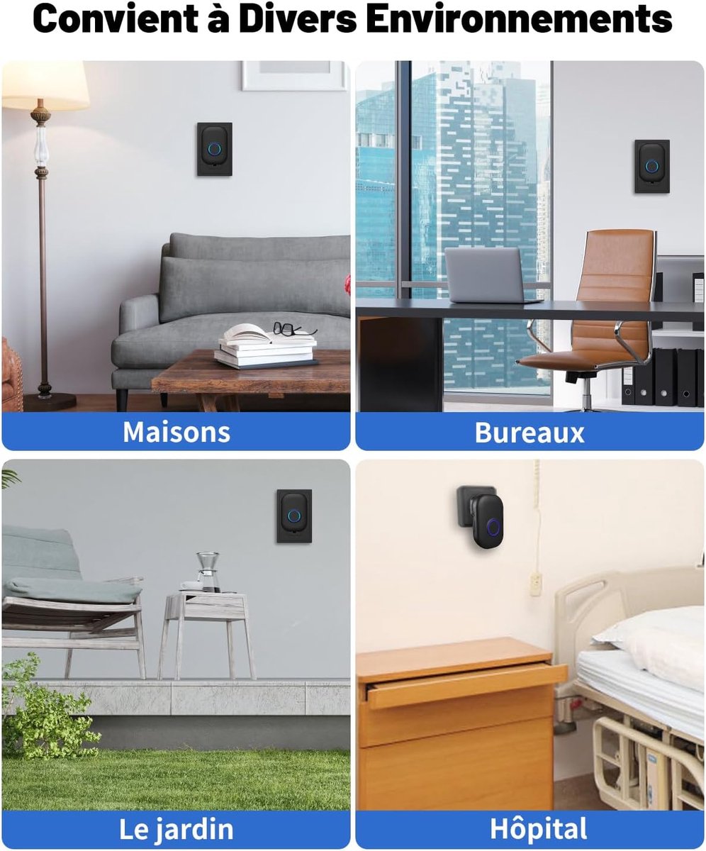 Wireless Doorbell - Doorbells - Outdoor Wireless Doorbell - 150m Doorbell Range - IP44 Waterproof Electronic Doorbell - Doorbell Kit with Plug-in Receiver - Blue LED - Waterproof - For Home