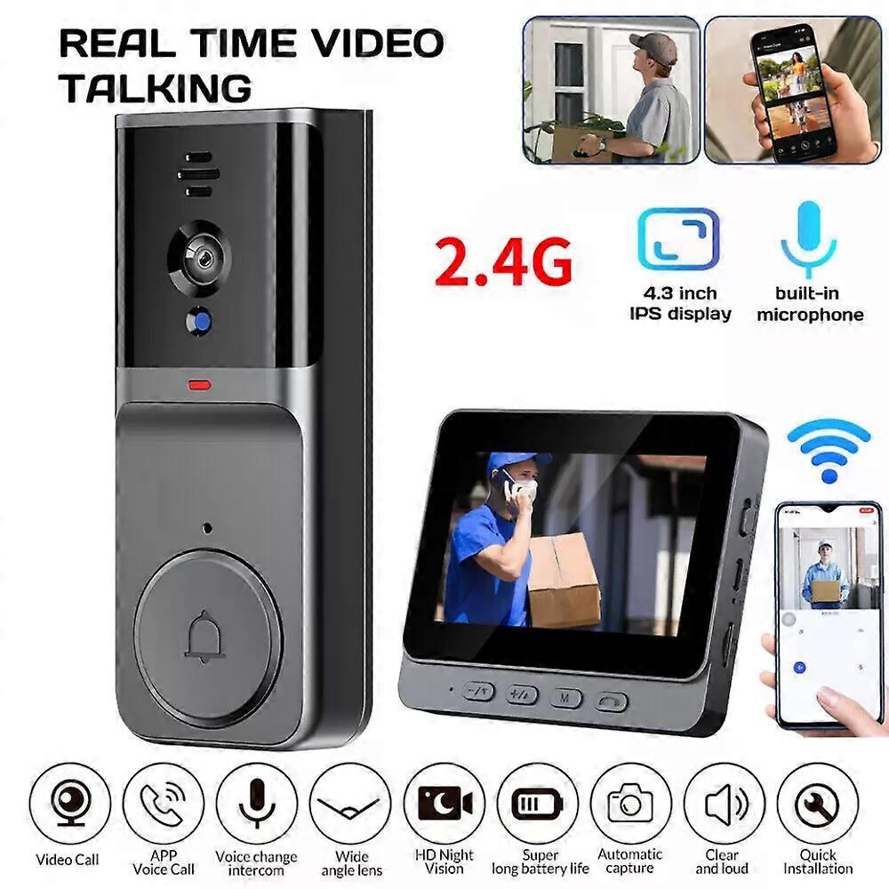 2.4G Wireless Video Doorbell with Smartphone Intercom, 256GB