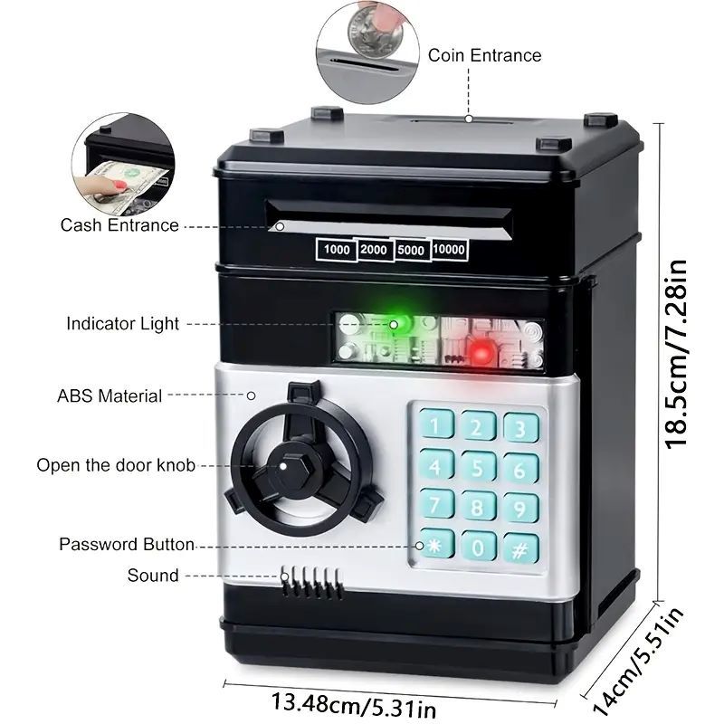 Blue Children's Mini Safe Piggy Bank with Fingerprint and Password Lock