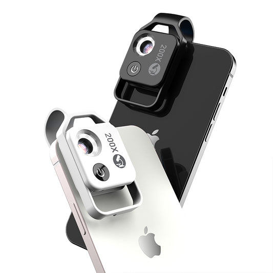 Black Portable 200X Clip-On Microscope Lens for Smartphone - HD Pocket Magnifier with CPL Filter and LED Light(excluding mobile phones)