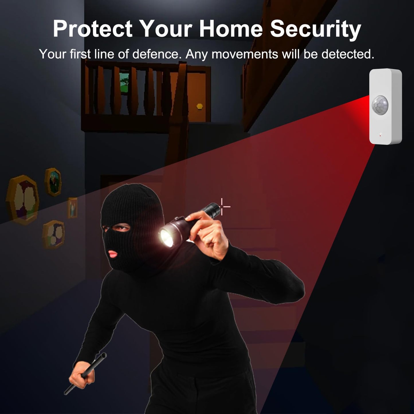 Smart WiFi Motion Sensor with App Alerts – 128° Detection, 6m Range, No Hub Required, Voice Control & Automation (White)