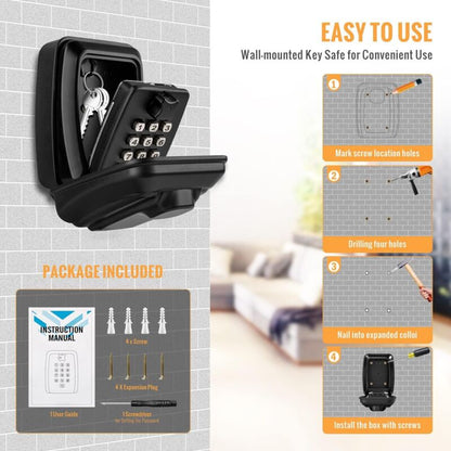Outdoor Security Key Box, Large Wall Mounted Key Box With 12 Digit Code, Waterproof And Rustproof Security Key Box For