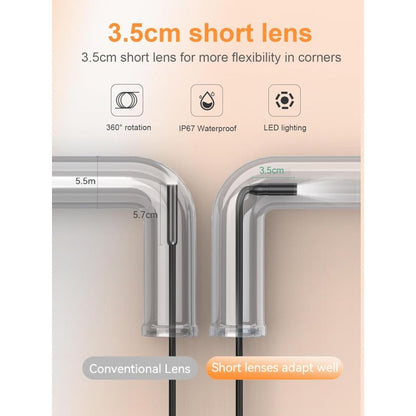 Endoscope Camera, 1080P Hd Endoscope, 2.4 Inch Ips Screen Pipe Inspection Camera, Ip67 Waterproof Camera, 5M Semi-Rigid