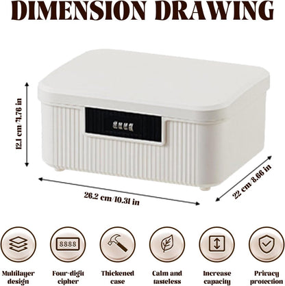 Lockable storage box - 9L lockable pillbox with double combination lock - Waterproof lockable box with combination lock - Perfect for personal belongings at home or in the office - Wit