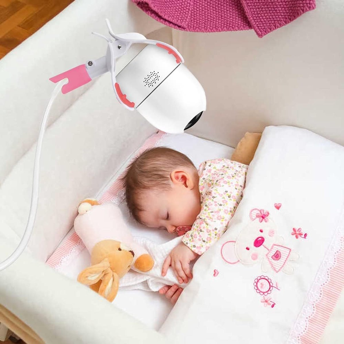 Babyfoon Camera Mount, Camera Holder, Baby Monitor Mount with 3 Straps, No Drilling Required, Flexible and Adjustable, Universal Baby Monitor Mount, Compatible with Most Baby Monitors (Pink)