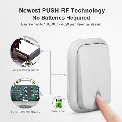 Wireless Doorbell - Doorbells - Wireless Doorbell - Standalone Doorbell - No Battery Required - Wireless Doorbell - 150m Range, Waterproof Button - With 38 Ringtones - 4 Volume Levels and LED - With