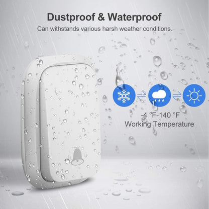 Wireless Doorbell - Doorbells - Wireless Doorbell - Standalone Doorbell - No Battery Required - Wireless Doorbell - 150m Range, Waterproof Button - With 38 Ringtones - 4 Volume Levels and LED - With