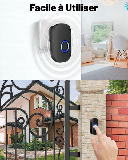 Wireless Doorbell - Doorbells - Outdoor Wireless Doorbell - 150m Doorbell Range - IP44 Waterproof Electronic Doorbell - Doorbell Kit with Plug-in Receiver - Blue LED - Waterproof - For Home