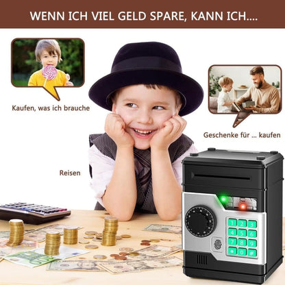 Children's Electronic Piggy Bank with Fingerprint & Password Protection, Automatic Saving Function, Mini Cabinet, Gold