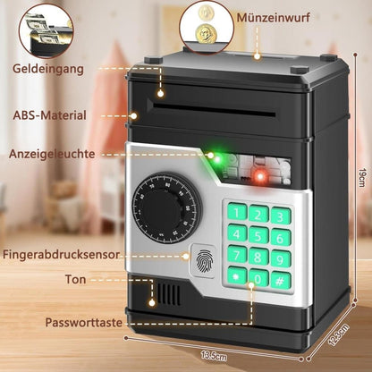 Children's Electronic Piggy Bank with Fingerprint & Password Protection, Automatic Saving Function, Mini Cabinet, Gold