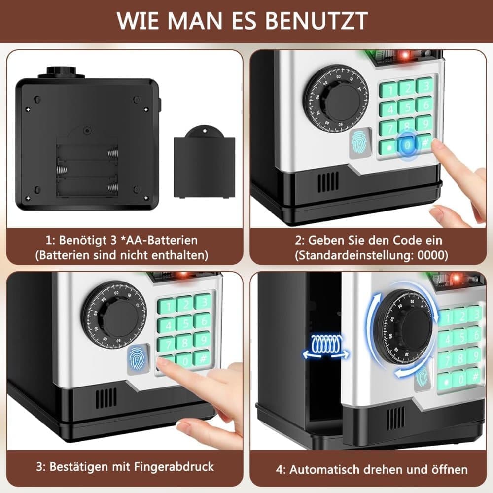 Children's Electronic Piggy Bank with Fingerprint & Password Protection, Automatic Saving Function, Mini Cabinet, Gold