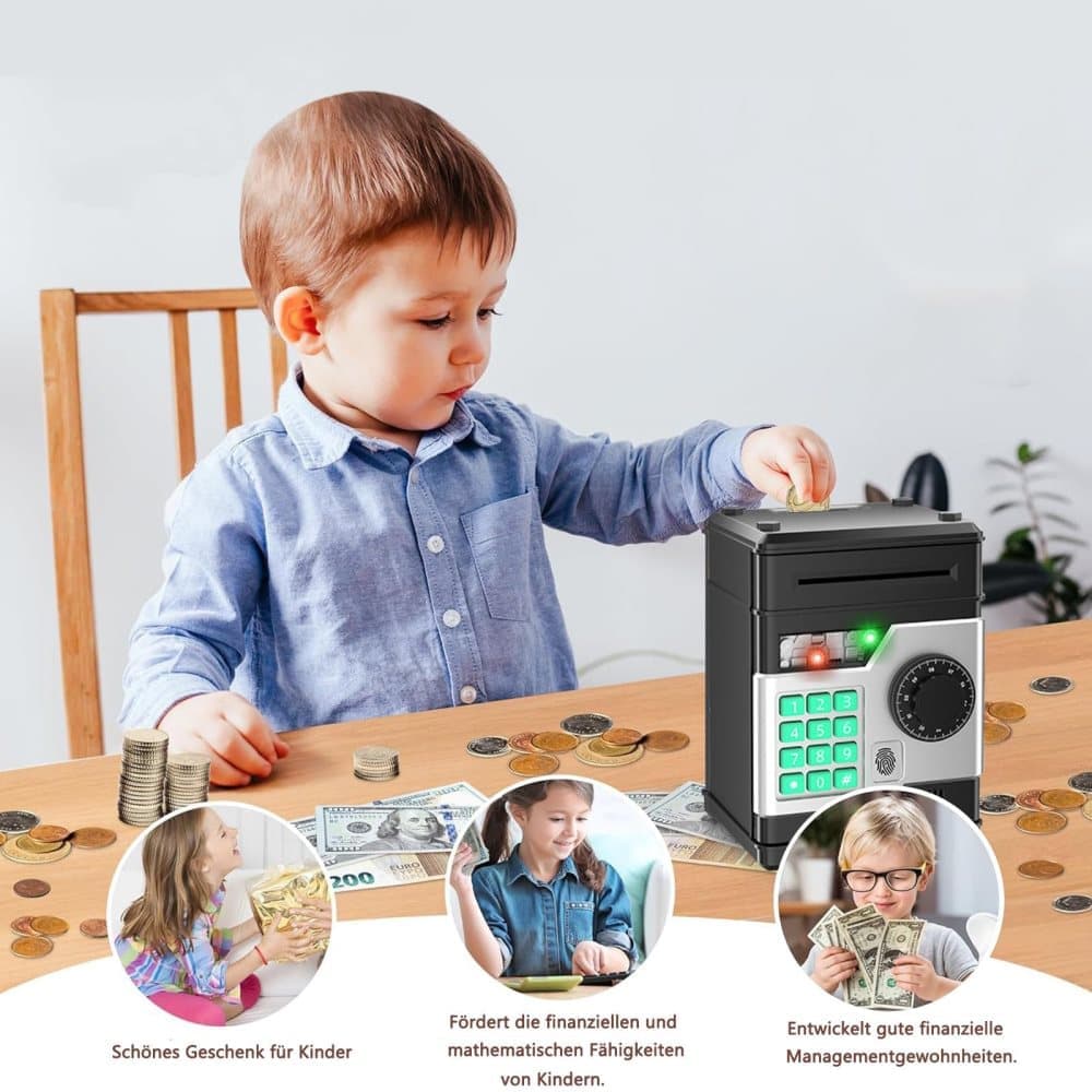 Children's Electronic Piggy Bank with Fingerprint & Password Protection, Automatic Saving Function, Mini Cabinet, Gold