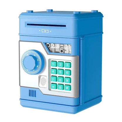 Electronic Piggy Bank for Kids with Fingerprint Opening, Password Protection, Automatic Saving Function, Mini Cabinet, Blue