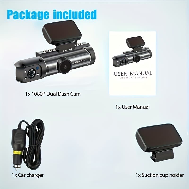 Dual Lens Car Camera Full HD 1080P with Night Vision Loop Recording and Wide Angle Lens