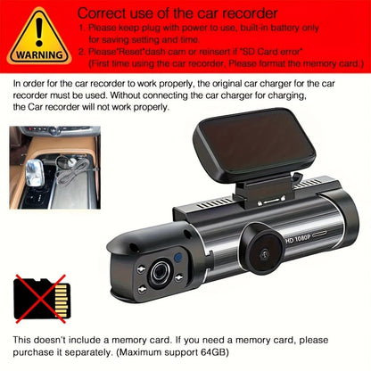 Dual Lens Car Camera Full HD 1080P with Night Vision Loop Recording and Wide Angle Lens