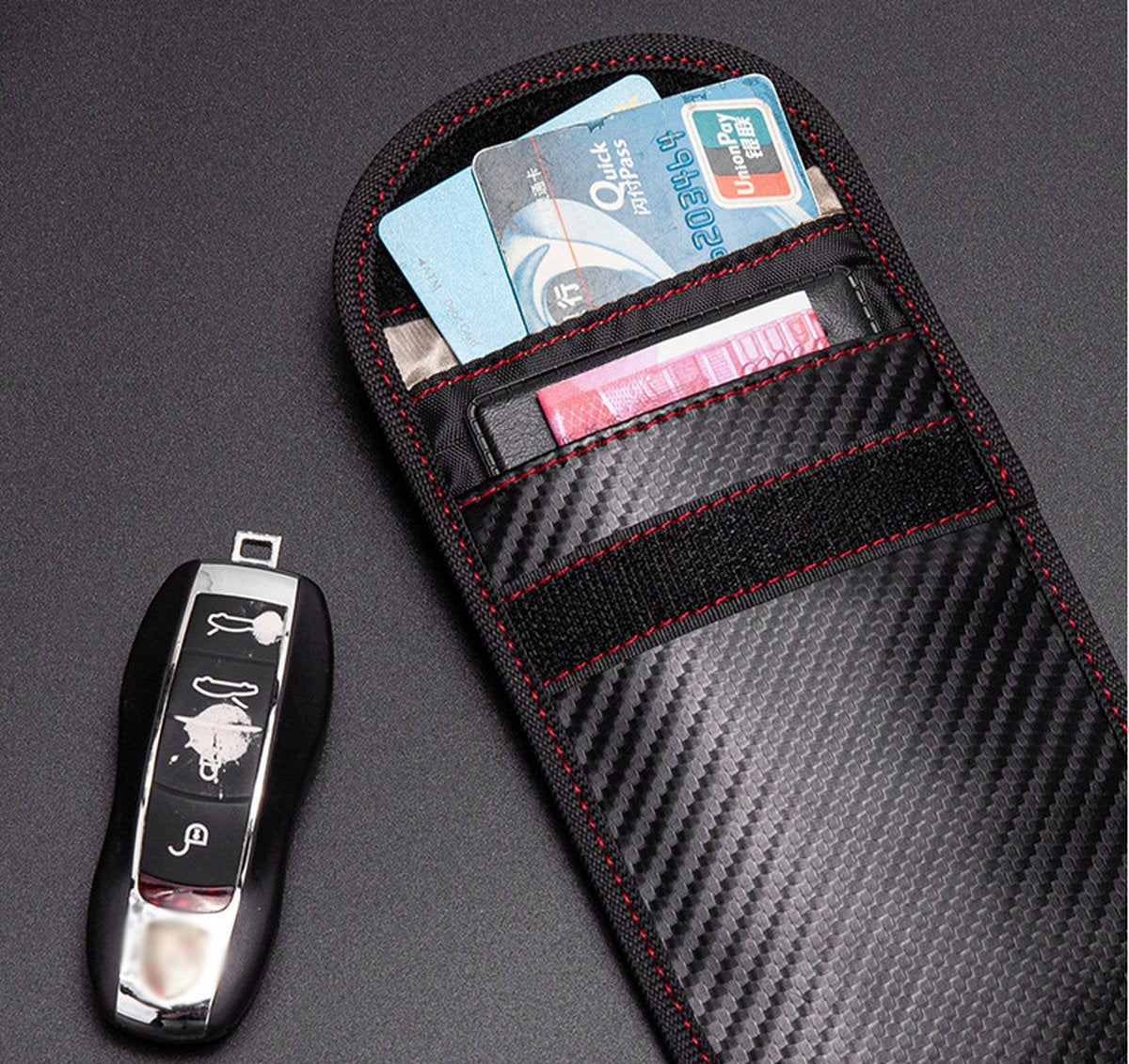 Carbon fiber key fob protector | Car Key Protector | Keyless Entry Protective Case | RFID Protective Case | Card Holder | Wallet | Phone Holder | 14 x 10 CM