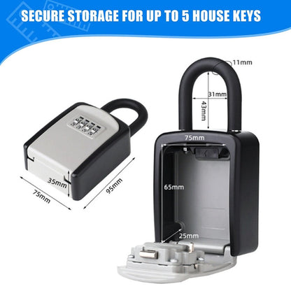 Outdoor/Indoor Key Safe - Small Key Safe with Code - Key Cabinet - Key Box - Small Safe with Combination Lock - Central Key Storage - Removable Lock - No Drilling Required - Wall-Mounted - Water-Resistant - Grey