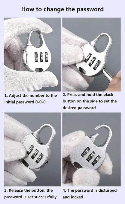 Allecto Plus - Mini Combination Lock for Suitcase Backpack Travel Bag - 3-Digit Padlock - 4 Pieces Black Silver - Adjustable - Jewelry Box Locks - Round