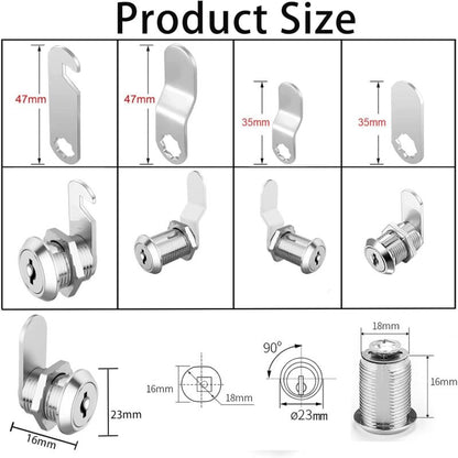 Security Mailbox Lock 16mm Cylinder Cabinet Cupboard Toolbox File Cabinet Compatible with 5 Lock Plates 2 Keys