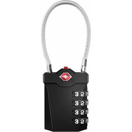 TSA Lock 4-Digit Combination Luggage Suitcase Alarm Anti-Theft Code with Opening Alarm Black 1 Piece