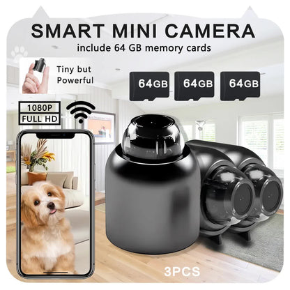 3pcs Mini Wireless Surveillance Camera with 2.4G WiFi, HD 1080P, Supports 64GB Cards, Night Vision, Audio, USB Power, Remote View, Wide-angle, Easy To Carry, for Home, Pet, Bedroom, Black Fridays.（Optional monitoring card set）