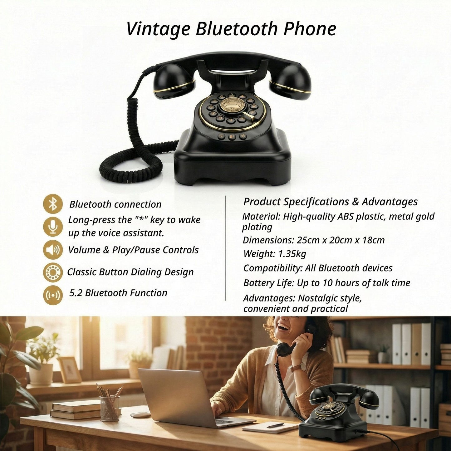 Wireless Bluetooth Landline White