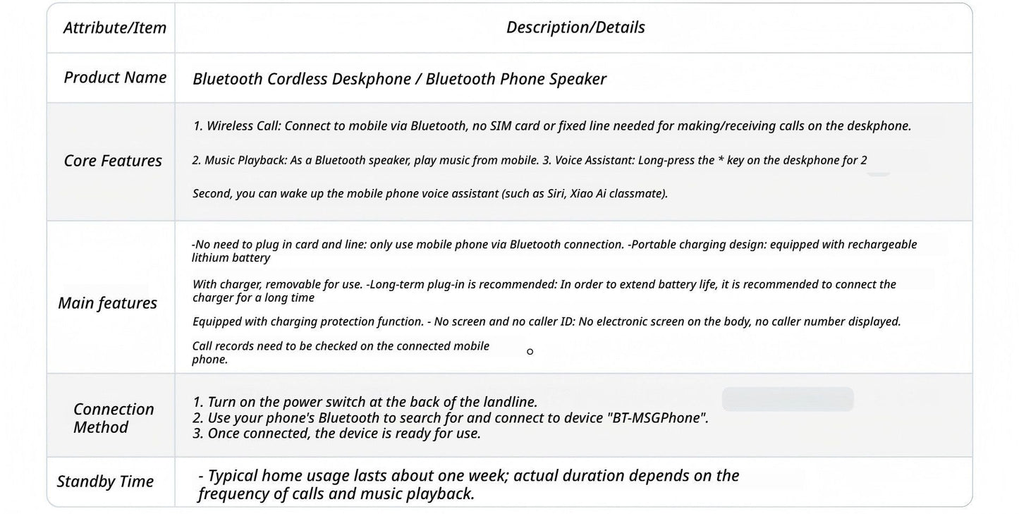 Wireless Bluetooth Landline White