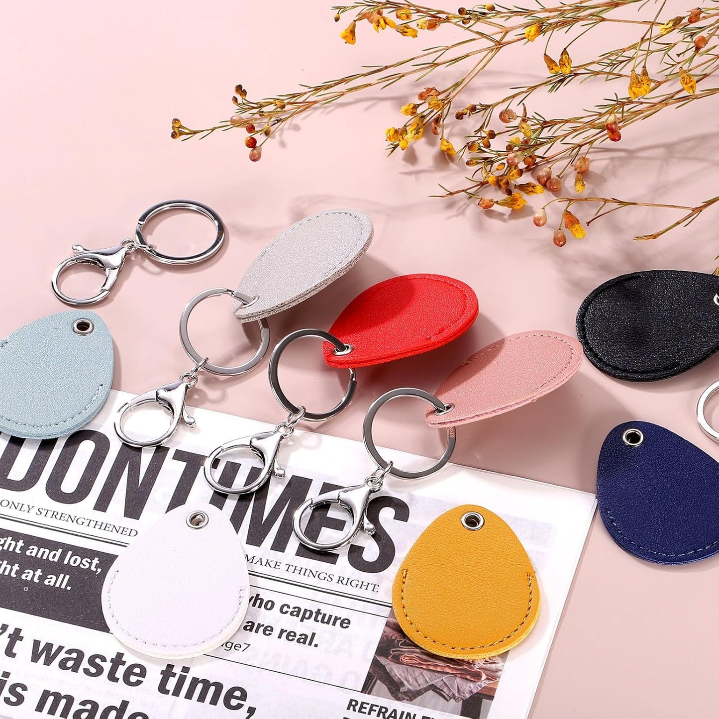 6pcs Leather Key Fob, PU Leather Car Keychain Blanks Key Holder with Key Rings for Key ID Cards DIY Laser Engraving