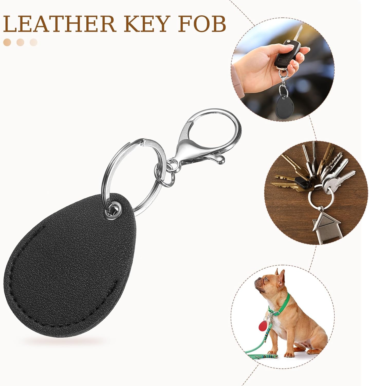 6pcs Leather Key Fob, PU Leather Car Keychain Blanks Key Holder with Key Rings for Key ID Cards DIY Laser Engraving