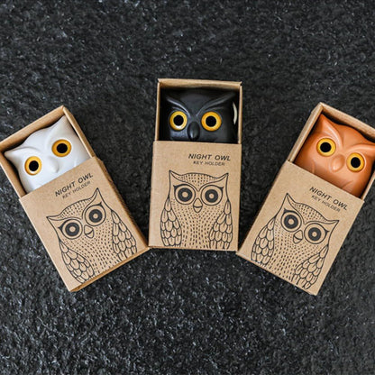 Owl Key Holder, Night Owl Magnetic Wall Key Holder Owl Key Hooks, Automatic Open Close Eyes Owl Key Holder with Wall Self-Adhesive Tape (Black+White)