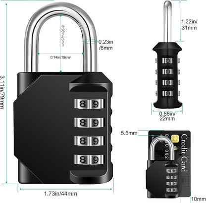 Petluno Padlock Numbers, 4-Digit Combination Lock, Weatherproof Lock for Outdoor Use (Black and Red) 2 Pieces, A-black&red 2P