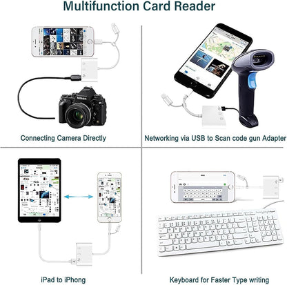 3 in 1 SD Card Reader for iPhone iPad Camera, Memory Card Reader with SD and TF Card Dual Slot, Digital Camera Adapter, Card Reader for iPhone 15/14/13/12, Plug and Play