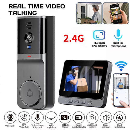 2.4G Wireless Video Doorbell with Smartphone Intercom, 256GB