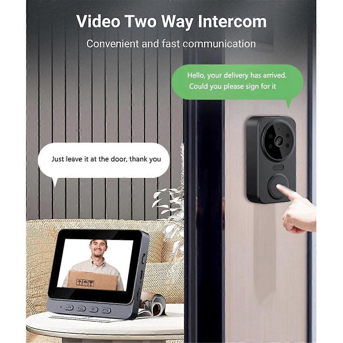 1080P Video Doorbell, Night Vision, USB-C, 2.4GHz WiFi, 2-Way Audio, 256GB
