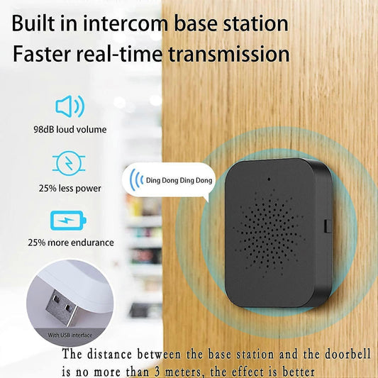Wireless Video Doorbell Camera, 2.4GHz WiFi, Black
