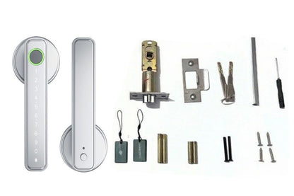 5 in 1 Smart Door Lock Fingerprint Door Knob with IC Cards and Backup Keys - Silver