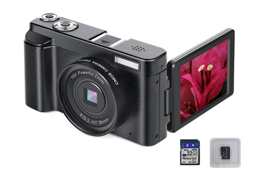 4K Digital Camera for Outdoor Photography With 32GB TF Card 180 Degree Flip Screen 16X Zoom 48MP Autofocus