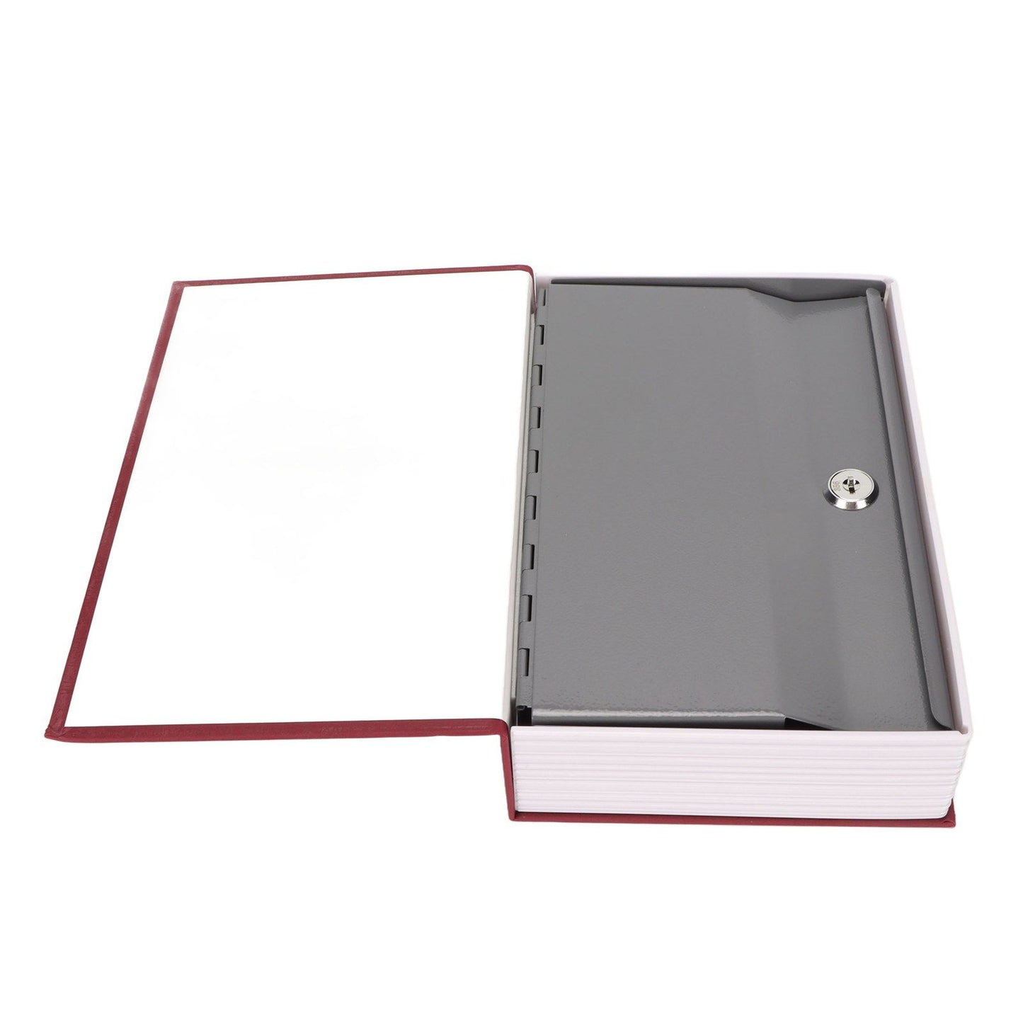 Book Safe Stainless Steel Liner Decorative ABS Material Humanized Design Protective Soft Touch Savings Bank with Key Red