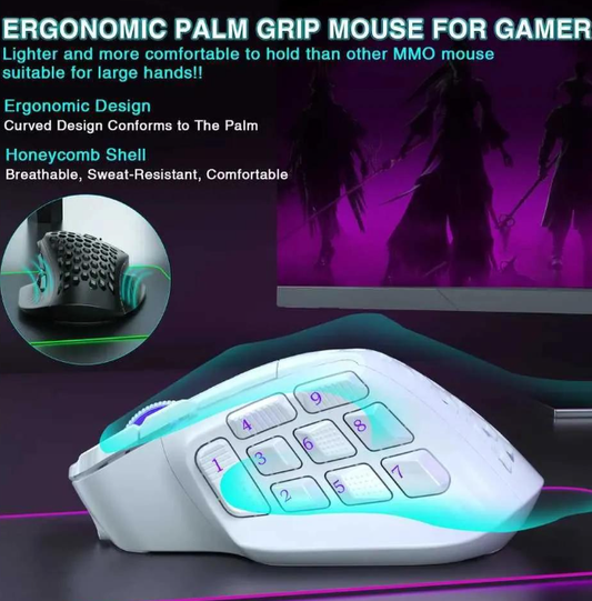 SM809pro Tri-Mode MM0 Wireless Gaming Mouse, Adjustable DPI RGB Backlight,white