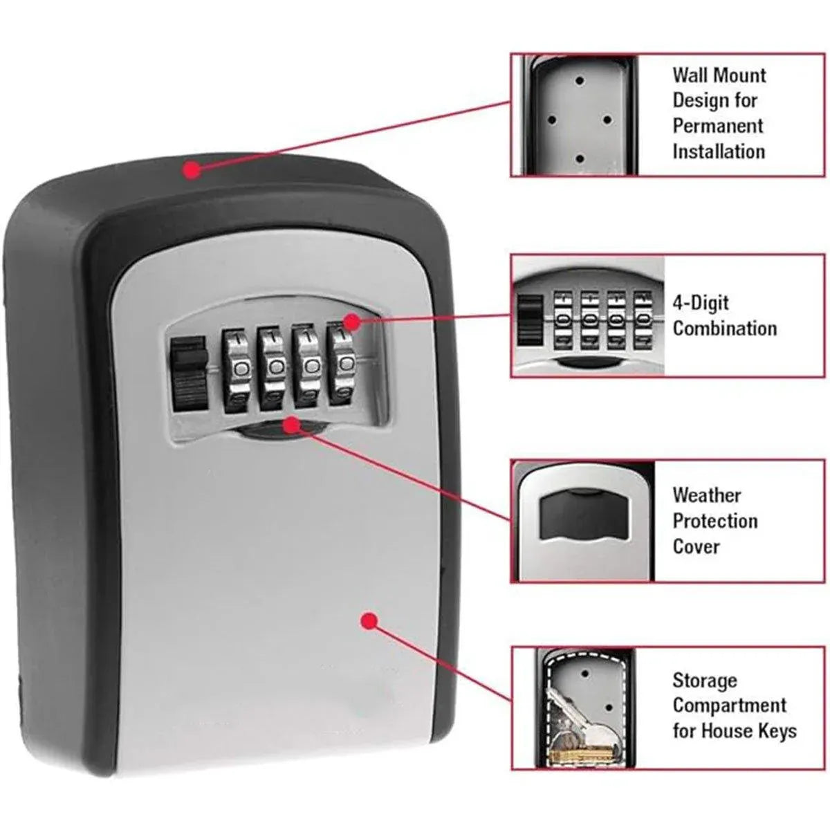 Combination Key Box with Combination Lock for Home Office Security Storage - Grey