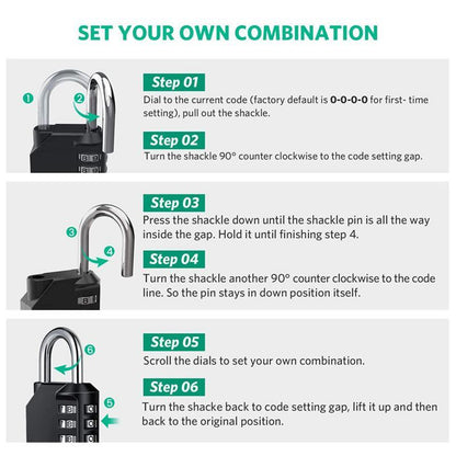 4 Digit Combination Padlock Waterproof Outdoor Number Lock for Gate Locker Toolbox - Black