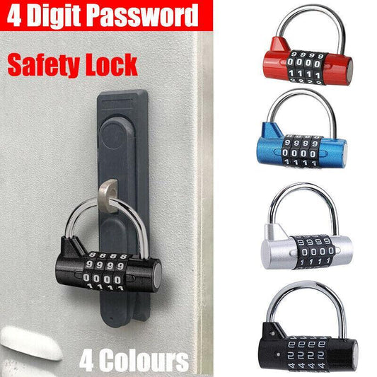 4 Digit Combination Padlock Wide Shackle Password Lock for Locker or Luggage - Red