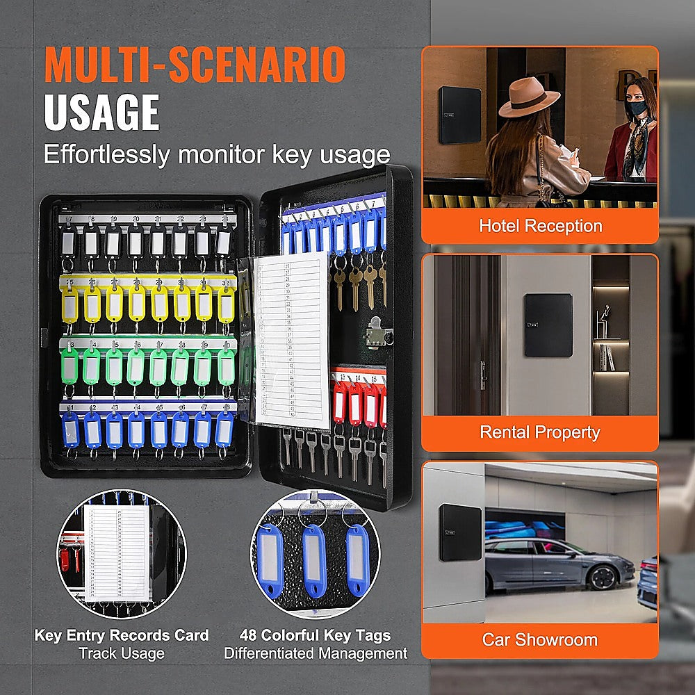 48-Key Cabinet Key Safe with Combination Lock & Keys – Wall Mounted Storage