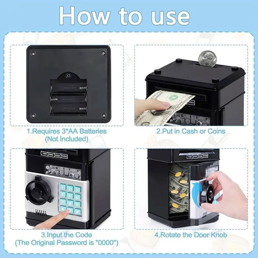 Pink Children's Mini Safe Piggy Bank with Fingerprint and Password Lock