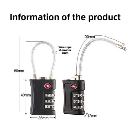 Black TSA Approved Cable Combination Padlock 3-Digit Security Lock for Travel Luggage Suitcase Gym Lockers Durable Steel Wire Australian Travel Essential