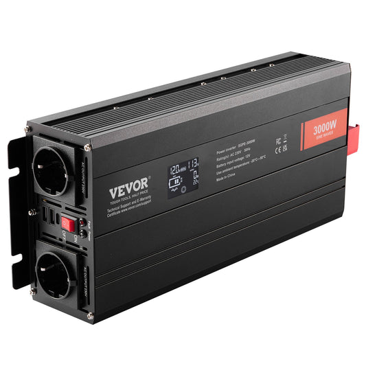Pure Sine Wave Inverter, 3000 Watt, Power Inverter with 2 AC Outlets 2 USB Port 1 Type-C Port, LCD Display and Remote Controller for Large Home Appliances, CE FCC Certified