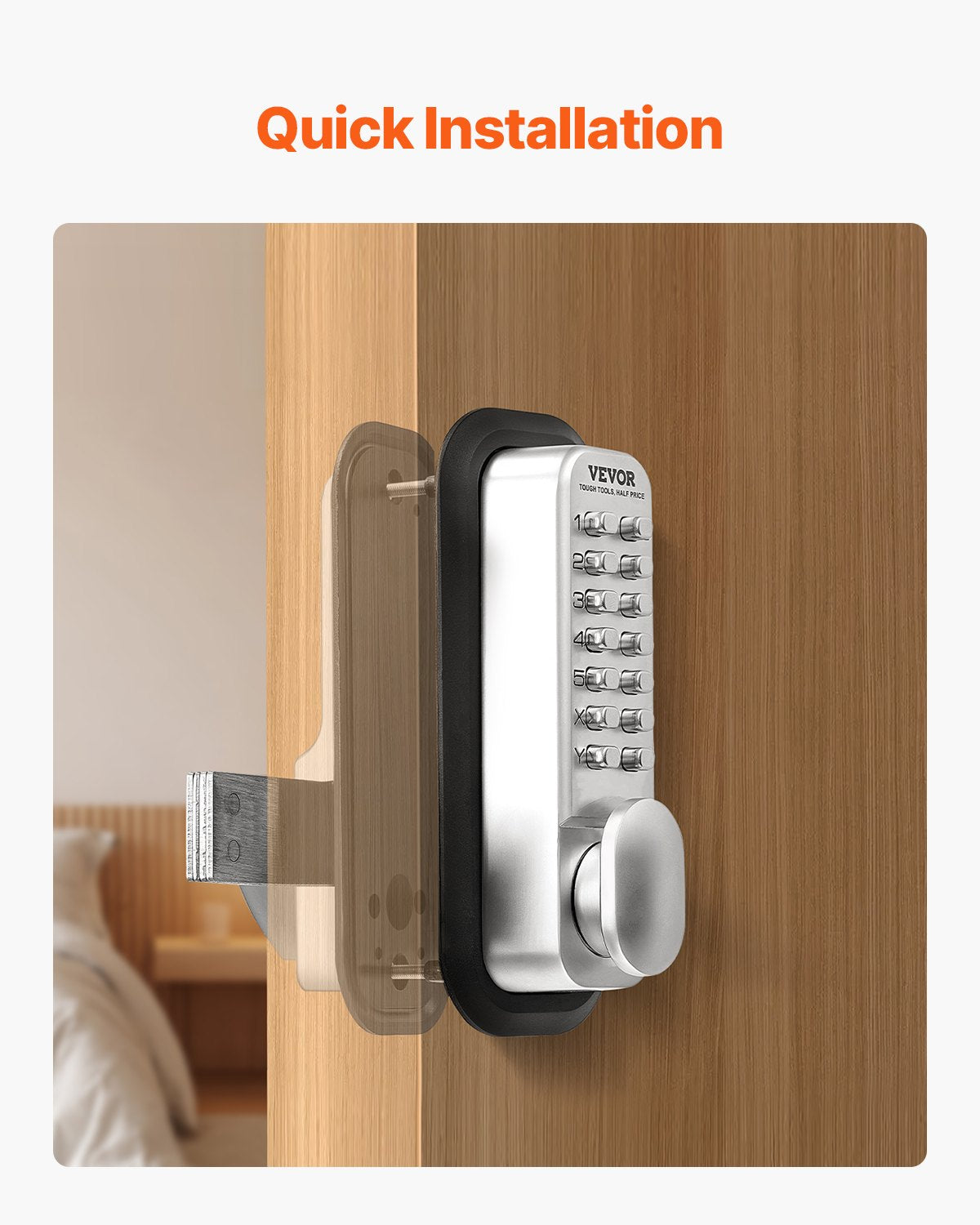 Mechanical Keyless Entry Door Lock, 14 Key Mechanical Door Lock, Mechanical Keypad Door Lock with Adjustable Thumb Knob, Single-Side Zinc Alloy Waterproof Keyless Gate Lock, for Home Office