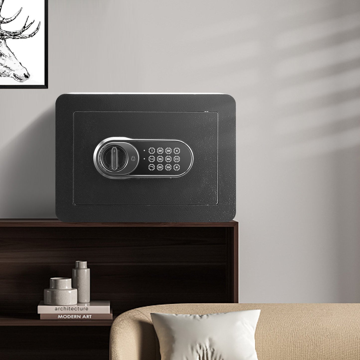 Safe, 0.5 Cubic Feet Home Safe, Steel Security Safe with Digital Keypad and 2 Keys, Wall-Mounted Cabinet Safe Protect Cash, Gold, Jewelry, Documents for Home, Hotel, 350 x 250 x 250 mm