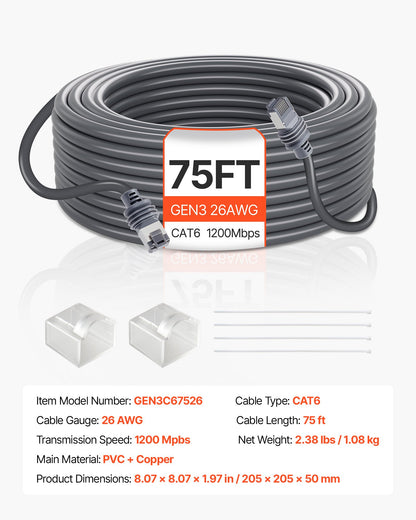Starlink Gen 3 Cable,22.86 m, 26 AWG Copper Core, Durable Extension Cable for Standard Generation 3, Compatible with Starlink Rectangular Satellite V3, Flexible Wiring for RV, Backyard, Camping
